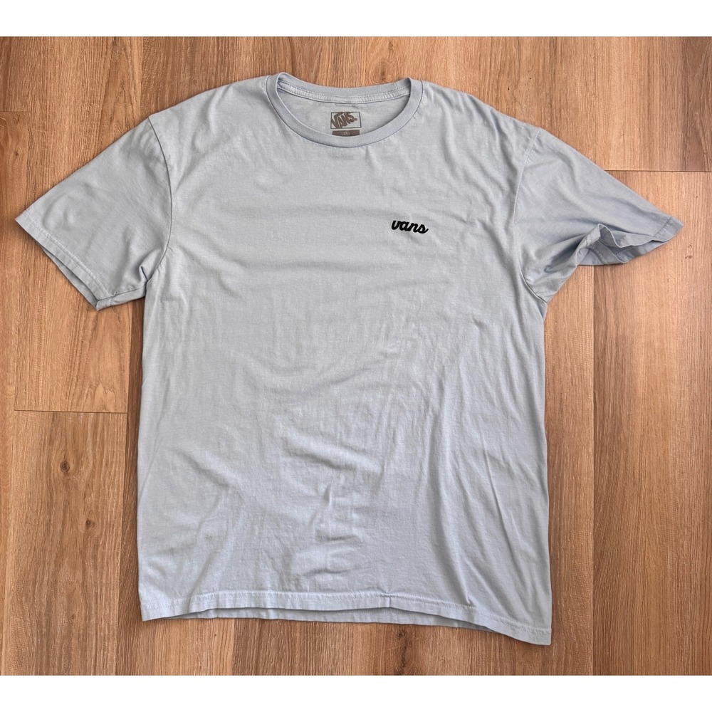 Vans Mens Light Blue Embroidered Script Logo Short Sleeve T-Shirt Size Large